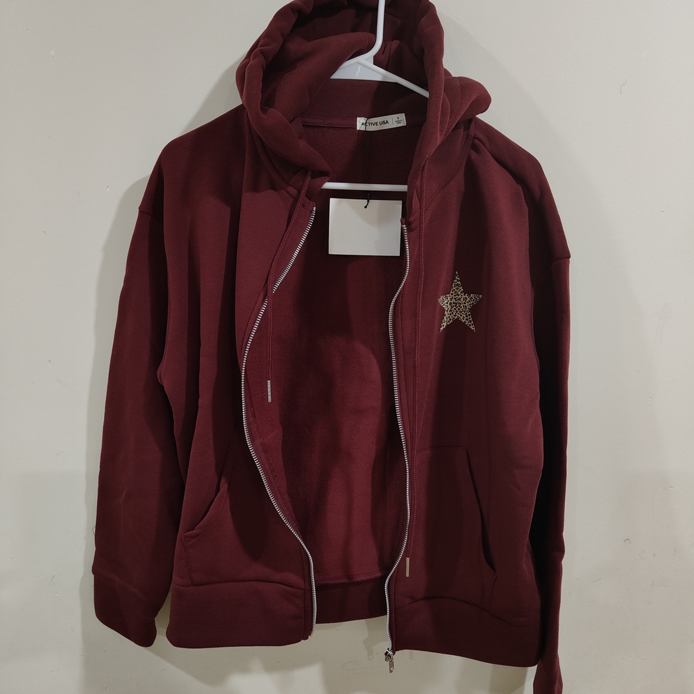 Women's Burgundy Star Hoodie Vest